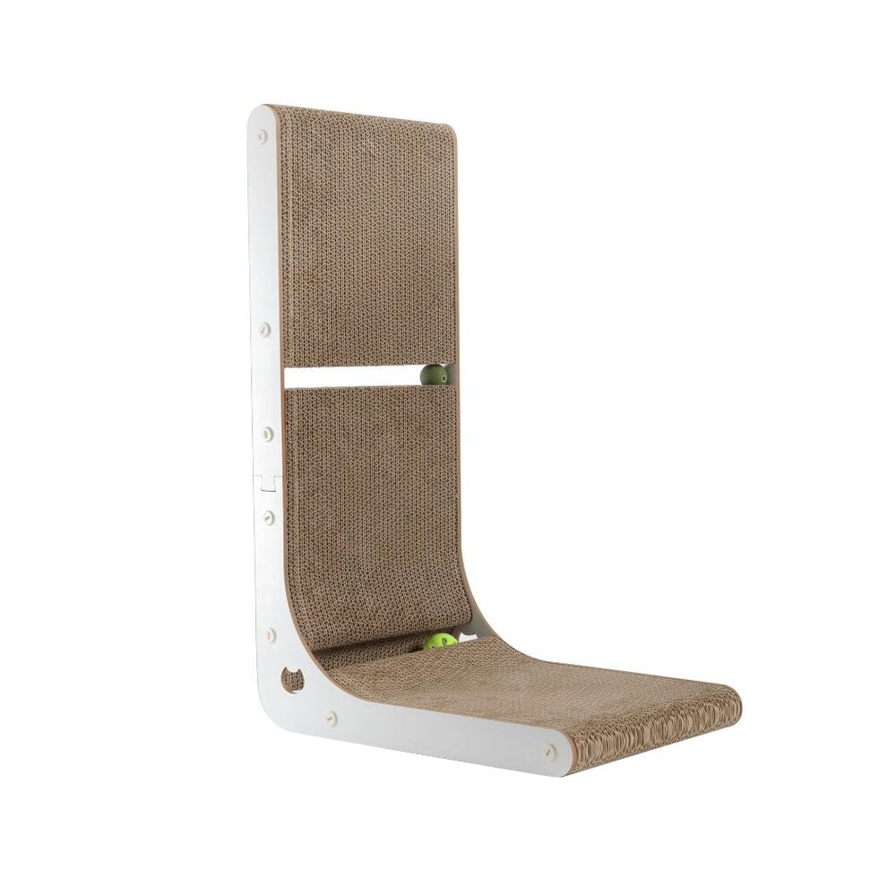 L-Shape Cat Scratcher with Built-in Toy Balls Wall Mount Durable Eco-Friendly